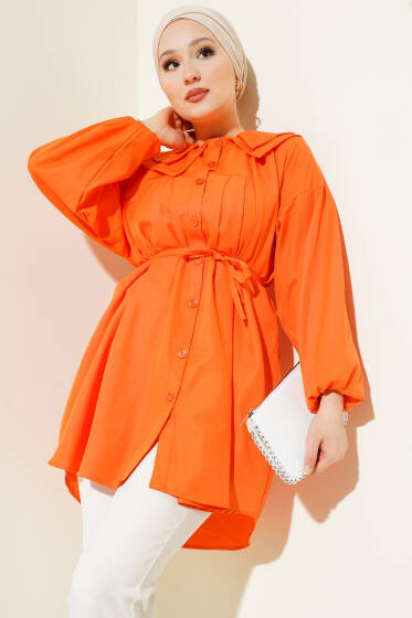 Çift Yaka İp Kuşaklı Gömlek Oranj - Yılın Fırsatı