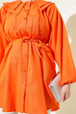 Çift Yaka İp Kuşaklı Gömlek Oranj - Yılın Fırsatı