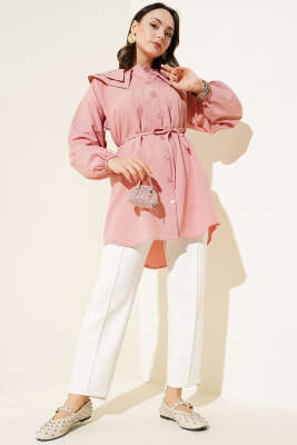 Çift Yaka İp Kuşaklı Gömlek Pudra - Yılın Fırsatı