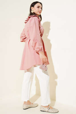 Çift Yaka İp Kuşaklı Gömlek Pudra - Yılın Fırsatı