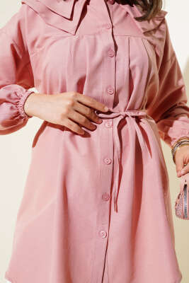 Çift Yaka İp Kuşaklı Gömlek Pudra - Yılın Fırsatı