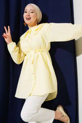 Çift Yaka İp Kuşaklı Gömlek Sarı