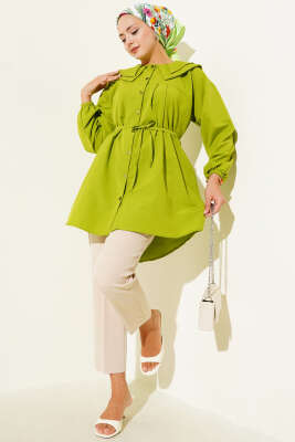 Çift Yaka İp Kuşaklı Gömlek Yeşil - Yılın Fırsatı