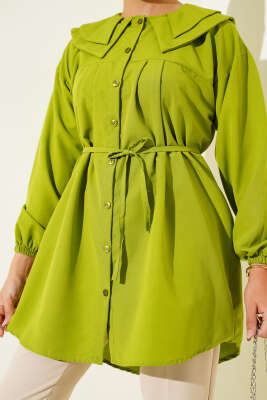 Çift Yaka İp Kuşaklı Gömlek Yeşil - Yılın Fırsatı