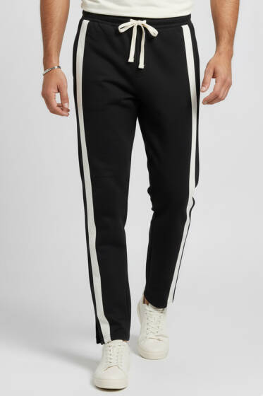 Çift Yan Şeritli Erkek Eşofman Alt Siyah - Erkek Eşofman Alt