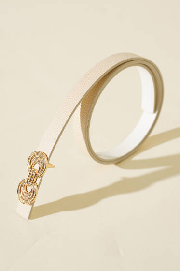 Çift Yön Tokalı Kemer Bej - Deri Kemer