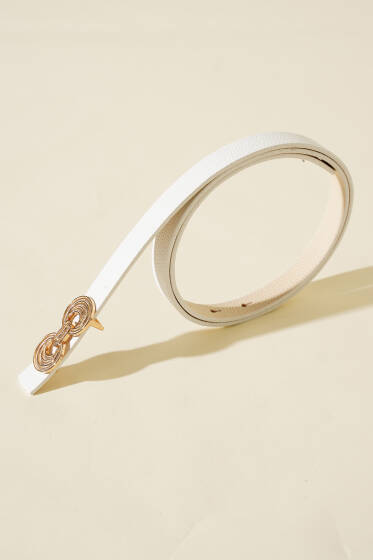 Çift Yön Tokalı Kemer Beyaz - Deri Kemer