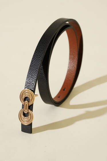 Çift Yön Tokalı Kemer Siyah - Deri Kemer