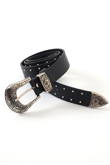Çift Zımbalı Siyah Kemer - Deri Kemer