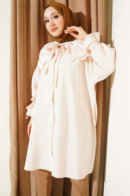 Çıkarılabilir Geniş Yakalı Uzun Gömlek Bej - ZAMANE (QSS)