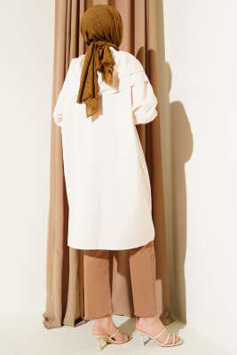 Çıkarılabilir Geniş Yakalı Uzun Gömlek Bej - Gömlek