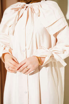 Çıkarılabilir Geniş Yakalı Uzun Gömlek Bej - Gömlek