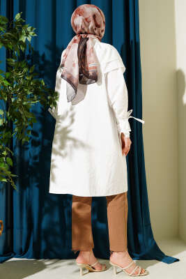 Çıkarılabilir Geniş Yakalı Uzun Gömlek Beyaz - Gömlek