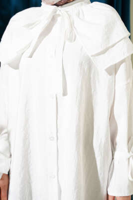 Çıkarılabilir Geniş Yakalı Uzun Gömlek Beyaz - Gömlek