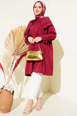 Çıkarılabilir Geniş Yakalı Uzun Gömlek Bordo - Gömlek