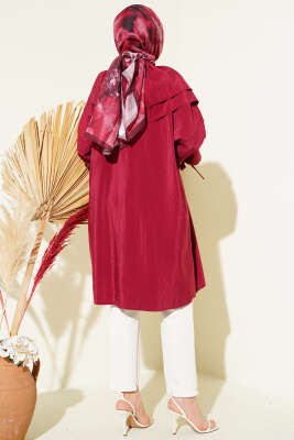 Çıkarılabilir Geniş Yakalı Uzun Gömlek Bordo - Gömlek