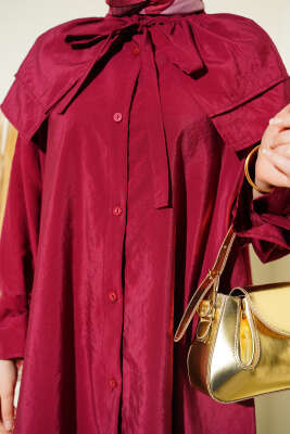 Çıkarılabilir Geniş Yakalı Uzun Gömlek Bordo - Gömlek