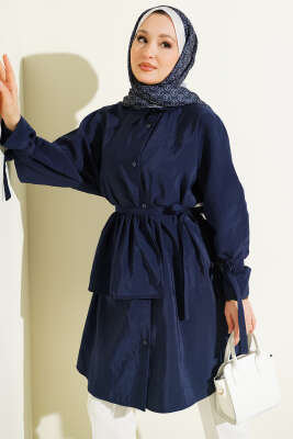 Çıkarılabilir Geniş Yakalı Uzun Gömlek Lacivert - ZAMANE (QSS)