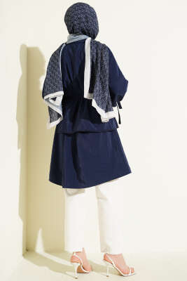 Çıkarılabilir Geniş Yakalı Uzun Gömlek Lacivert - Gömlek