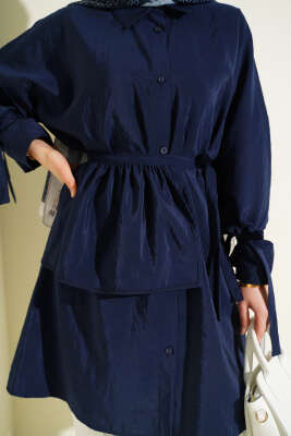 Çıkarılabilir Geniş Yakalı Uzun Gömlek Lacivert - Gömlek