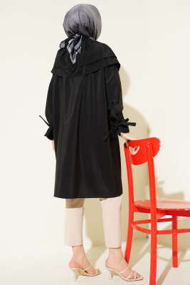 Çıkarılabilir Geniş Yakalı Uzun Gömlek Siyah - Gömlek