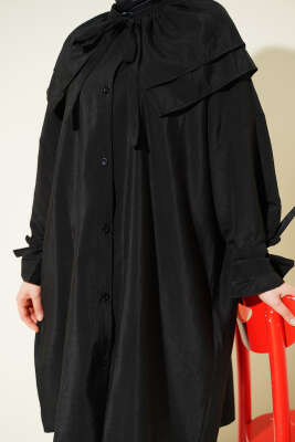 Çıkarılabilir Geniş Yakalı Uzun Gömlek Siyah - Gömlek