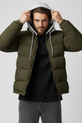 Çıkarılabilir Kapüşonlu Erkek Şişme Mont Haki 