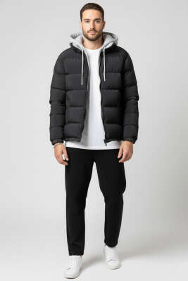 Çıkarılabilir Kapüşonlu Erkek Şişme Mont Siyah - Erkek Mont