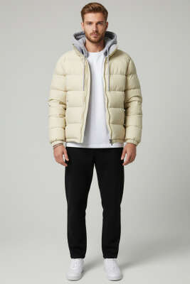 Çıkarılabilir Kapüşonlu Erkek Şişme Mont Taş - Erkek Mont