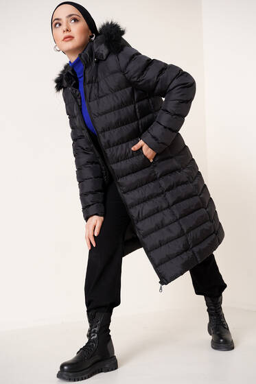 Çıkarılabilir Kapüşonlu Fermuarlı Şişme Mont - Mont