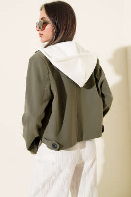Çıkartılabilir Kapüşonlu Blazer Crop Ceket Haki - Kadın Giyim Modelleri