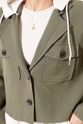 Çıkartılabilir Kapüşonlu Blazer Crop Ceket Haki - Kadın Giyim Modelleri