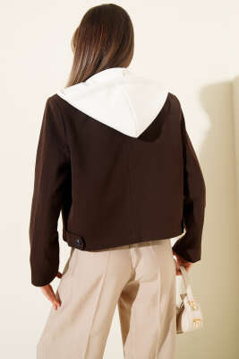 Çıkartılabilir Kapüşonlu Blazer Crop Ceket Kahve - Kadın Giyim Modelleri