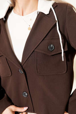 Çıkartılabilir Kapüşonlu Blazer Crop Ceket Kahve - Kadın Giyim Modelleri