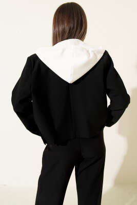 Çıkartılabilir Kapüşonlu Blazer Crop Ceket Siyah - Kadın Giyim Modelleri