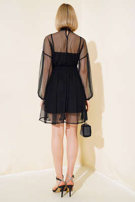 Çıkartılabilir Tüllü Elbise Siyah - Kadın Giyim Modelleri