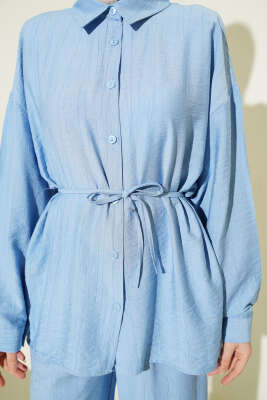 Çilek Kumaş Bel İpli Takım Bebe Mavi - İkili Takım