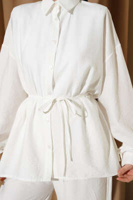 Çilek Kumaş Bel İpli Takım Ekru - İkili Takım