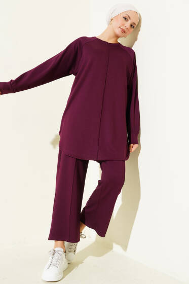 Çıma Detaylı Loyşa İkili Takım Mürdüm - İkili Takım