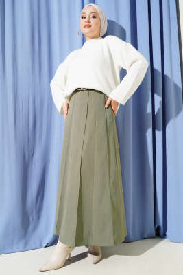 Çıma Şeritli Kemerli Etek Çağla Yeşili - Etek