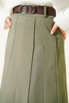 Çıma Şeritli Kemerli Etek Çağla Yeşili - Etek