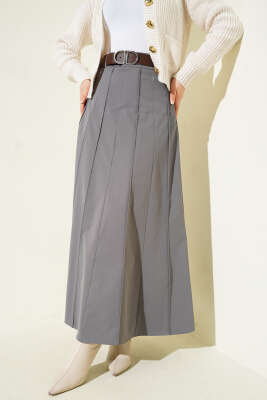 Çıma Şeritli Kemerli Etek Füme - ALİ AKKAYA