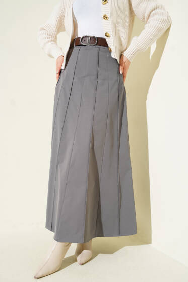 Çıma Şeritli Kemerli Etek Füme - Etek