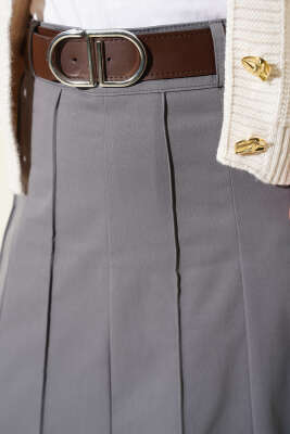 Çıma Şeritli Kemerli Etek Füme - Etek