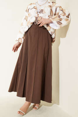 Çıma Şeritli Kemerli Etek Kahve 