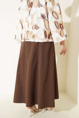 Çıma Şeritli Kemerli Etek Kahve - Etek