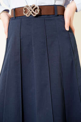 Çıma Şeritli Kemerli Etek Lacivert - Etek