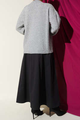 Çıma Şeritli Kemerli Etek Siyah - Etek