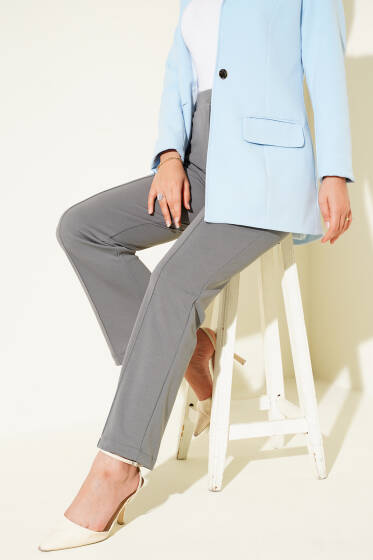 Çımalı Bel Düğmeli Pantolon Füme - Pantolon