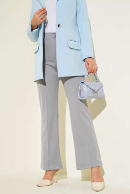 Çımalı Bel Düğmeli Pantolon Gri - Yılın Fırsatı